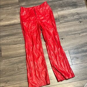 SHEIN Vibrant Red Faux Leather Pants